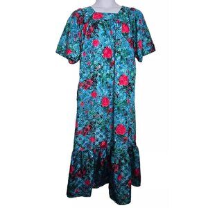 Made in Hawaii Women's Vintage Dress XL Hawaiian Muu Muu MuMu Floral Blue USA